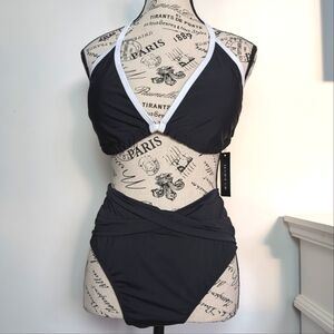 TEMPT ME | Women's Black/White Triangle High Waisted Bikini